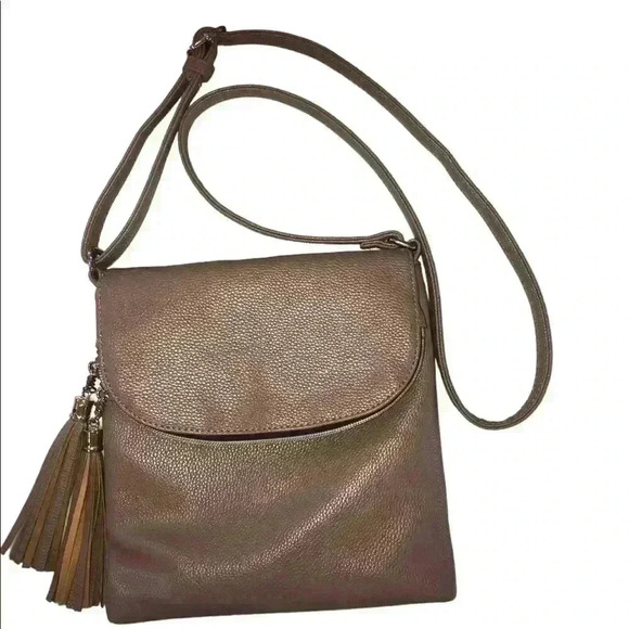 B BRENTANO Vegan Multi-Zipper Crossbody Handbag Purse with Tassel Accents - Picture 2 of 9